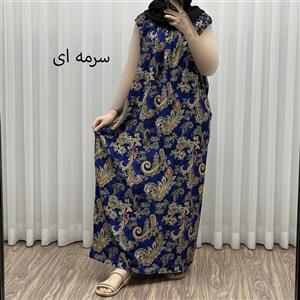 پیراهن نخی شسته شده فری سایز تا 54 آستین حلقه مدل ترمه بدون آبرفت و رنگ رفت کمربنددار چهارفصل