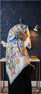 روسری ابریشم توییل فلاور دیور آبی قواره ۱۳۰