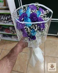 دسته گل گرد دو رنگ ابی و بنفش طرح الناز