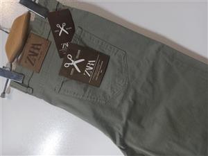 شلوار کتان مردانه راسته اسپورت زارا (REGULARZARA) رنگ سبزسدری کد KMS006
