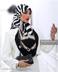 روسری ابریشم ژاکارد مشکی سفید R10072