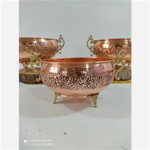 سرویس پذیرایی تمام مسی گل کاری شده 4 تیکه و چکش کاری رنگ ثابت نانو