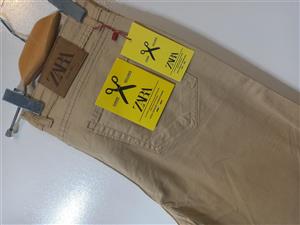 شلوار کتان مردانه راسته اسپورت زارا (REGULARZARA) رنگ کرم مات  کد KMS001