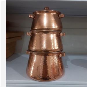 قابلمه سیسمونی سه تایی چکشی تمام مسی دسته دار نانو شده