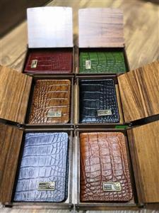 خرید جاکارتی چرم گاوی طبیعی کرو ساده رنگی مونت بلانک جعبه چوبی