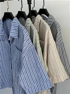 شومیز راه راه نخی کوتاه