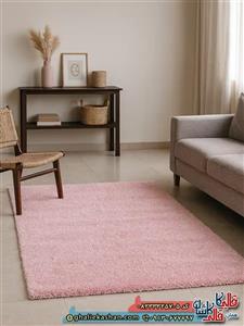 فرش شگی فلوکاتی طرح ساده رنگ صورتی کاشان