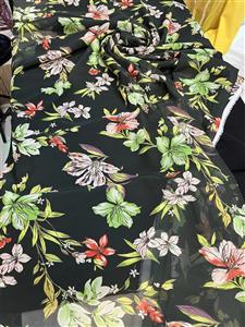 پارچه حریر ژورژت|گلدار سبز