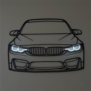 تابلو چوبی طرح ماشین bmw با چراغ نئونی