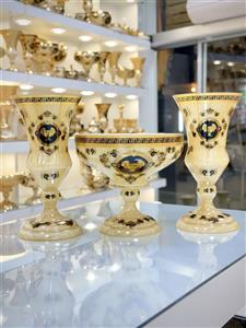 ست سه تیکه گلدان و میوه خوری کریستال طلاکوب طرح ورساچه کاریزما سایز3