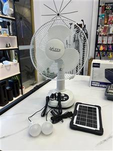 پنکه شارژی برقی 12 اینچ مدل XL8052 دارای پاوربانك،دو لامپ جدا و پنل خورشیدی(تضمين اصل عمده تماس)