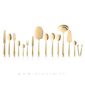 سرویس قاشق  و چنگال ۹۵ پارچه نیکولو مدل رویال طلایی مات (جعبه چوبی نفیس)