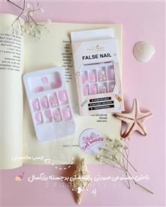 ناخن مصنوعی برجسته بزرگسال طرح صورتی با پاپیون کیوت پینترستی همراه چسب مخصوص