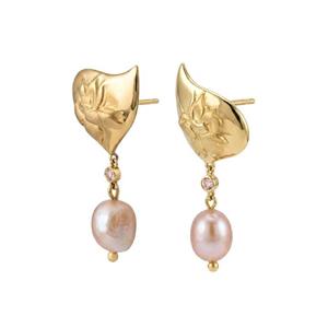 گوشواره طلا 18 عیار زنانه طرح لوتوس مدل مروارید کد J-1118-66 
