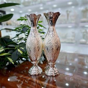 گلدان قلمزنی  نقره نما مدل موشکی سایز متوسط مجموعه دو عددی