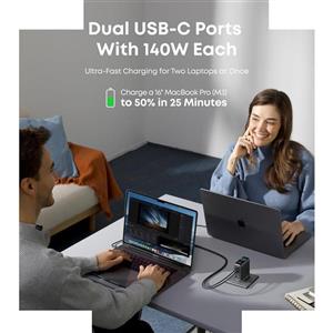 شارژر دیواری 140 وات 4 پورت انکر مدل B0DPKP7RD8 به همراه کابل USB-C به طول 1.5 متر
