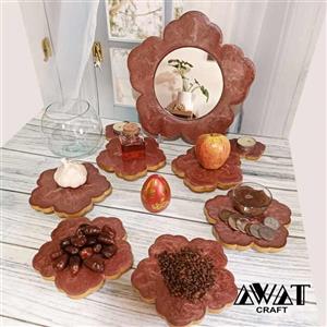 هفت سین چوب و رزین پایه دار  14 تکه  گل پنج پر