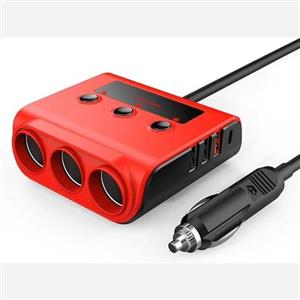 شارژر فندکی 120 وات با صفحه نمایش با 4خروجی USB و3 خروجی فندکی  اورجینال امازون المان