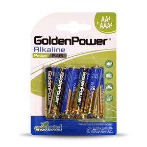 باتری قلمی و نیم قلمی گلدن پاور مدل  Power Plus US  بسته 8 عددی Golden Power GLR6A And GLR03A Power Plus AA And AAA Battery  Pack of 8