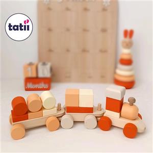 قطار چوبی کودک تاتی_ نارنجی