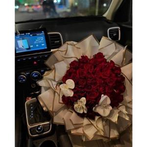 دسته گل ولنتاین با گل‌های رز صورتی و بنفش 5342