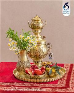 سرویس سماور ذغالی ۳ لیتری استوانه برنجی ضخیم با ضمانت ۶۰ ماهه صنایع دستی کیمیا ترنج