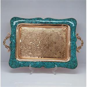سینی مستطیل مسی فیروزه کوبی قلم زنی شده