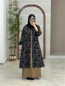 مانتو جیب در پیله گلدار مشکی قهوه ای