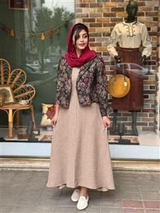 کت و سارافون ترگل نسکافه ای گل گرد مشکی