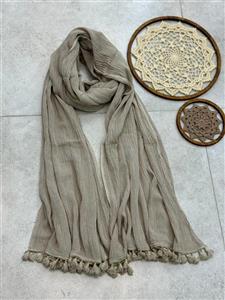 شال الیافی منگوله دار کرم خاکی