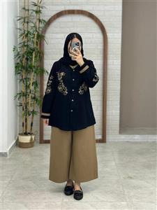 شومیز شلوار نسترن مشکی نسکافه ای