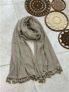شال الیافی منگوله دار خاکی طوسی