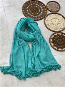 شال الیافی منگوله دار آبی فیروزه ای