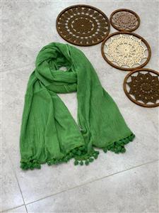شال الیافی منگوله دار  سبز چمنی