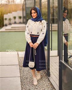 ست شومیز دامن پوپک سورمه ای