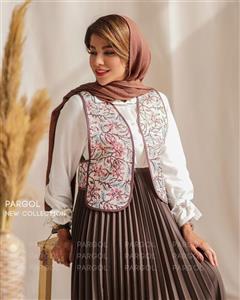 ست سه تیکه ترمه قهوه ای کت کرم