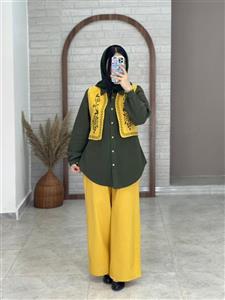 ست سه تیکه سایه خردلی یشمی