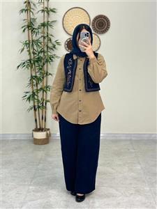 ست سه تیکه سایه پاییزه سورمه ای نسکافه ای
