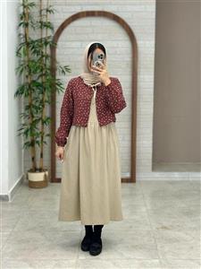 ست دوتیکه گندم کرم کت زرشکی