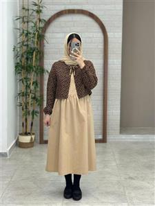 ست دو تیکه گندم کرم تیره کت قهوه ای