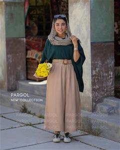 ست پانچ و شلوار آتوسا کرم تیره کله غازی