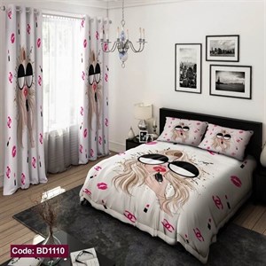 ست فانتزی روتختی چنل فانتزی 6تیکه شامل لحاف ملافه کشدار 4 عدد روبالشی کد BD1110 (پس کرایه)