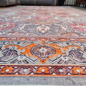 فرشینه مخمل هازان مدرن کلاسیک زمینه نارنجی L258(پس کرایه)