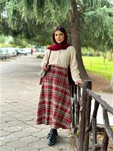 دامن نازگل چهارخونه زرشکی