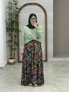 دامن شلواری گلدار رنگی زمینه مشکی