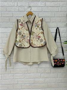 جلیقه سوزندوزی جوانه کرم قهوه ای