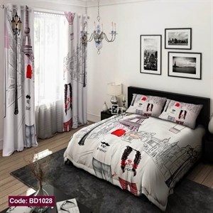 ست فانتزی روتختی 6 تیکه شامل لحاف ملافه کشدار 4 عدد روبالشی کد BD1028 (پس کرایه)