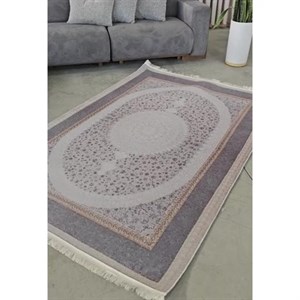 فرشینه | فرش چاپی برند حسن نیا طرح سنتی طوسی مخمل تُرک 150در 225 کد h201 (پس کرایه)