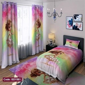 ست کامل ژورنالی رو تختی چاپی دخترانه رنگین کمان bd1581 (پس کرایه)