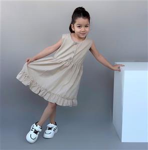 پیراهن دخترانه طرح فلورا جنس کتان نخ | سایز 3 الی 8 سال